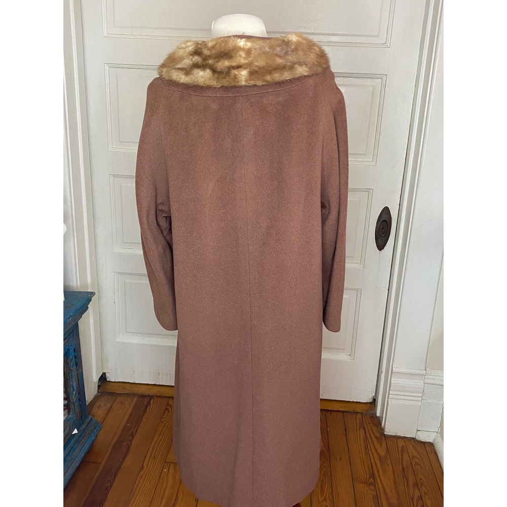 Vtg 50s rothmoor wool Blend Fur Collar Long Coat Brown Button‎ Front Classic - Picture 8 of 11